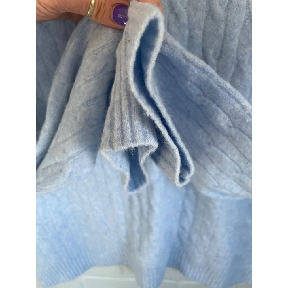 J.Crew‎ Extra-Soft Cable Knit Mock Neck Sweater Light Blue Womens Large